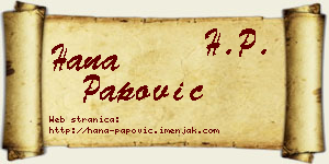 Hana Papović vizit kartica